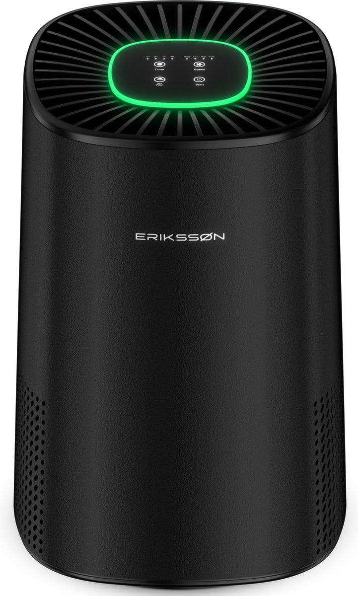 Erikss⌀n Luchtreiniger Elite - Zwart - 240 m3/u - Helpt tegen stof, hooikoorts en allergie - Hepa 14 Filter - Instelbare Ionisator - Air Purifier - Extra stil in slaapmode - Clean Air (8720828027240)
