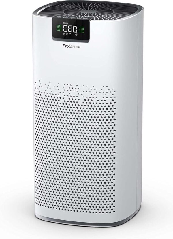 Pro Breeze Luchtreiniger 5-in-1 Systeeem - UV-Reinigend Licht, Ionisator en 3-Laags Filterysteem, Hepa-Luchtreiniger met Slaapstand -Ventilatorsnelheden, Smart Air Quality Sensor - Air Purifier - CADR 460 m³/u - Wit (5060596023550)