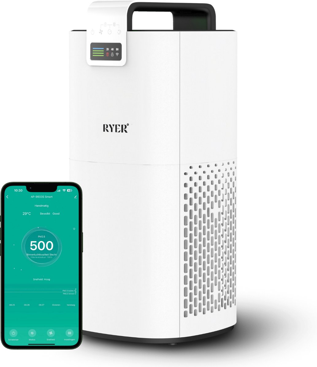 RYER Luchtreiniger XL - 350m3/u - Met HEPA 13 Filter - Met App - Air purifier (8720589768901)