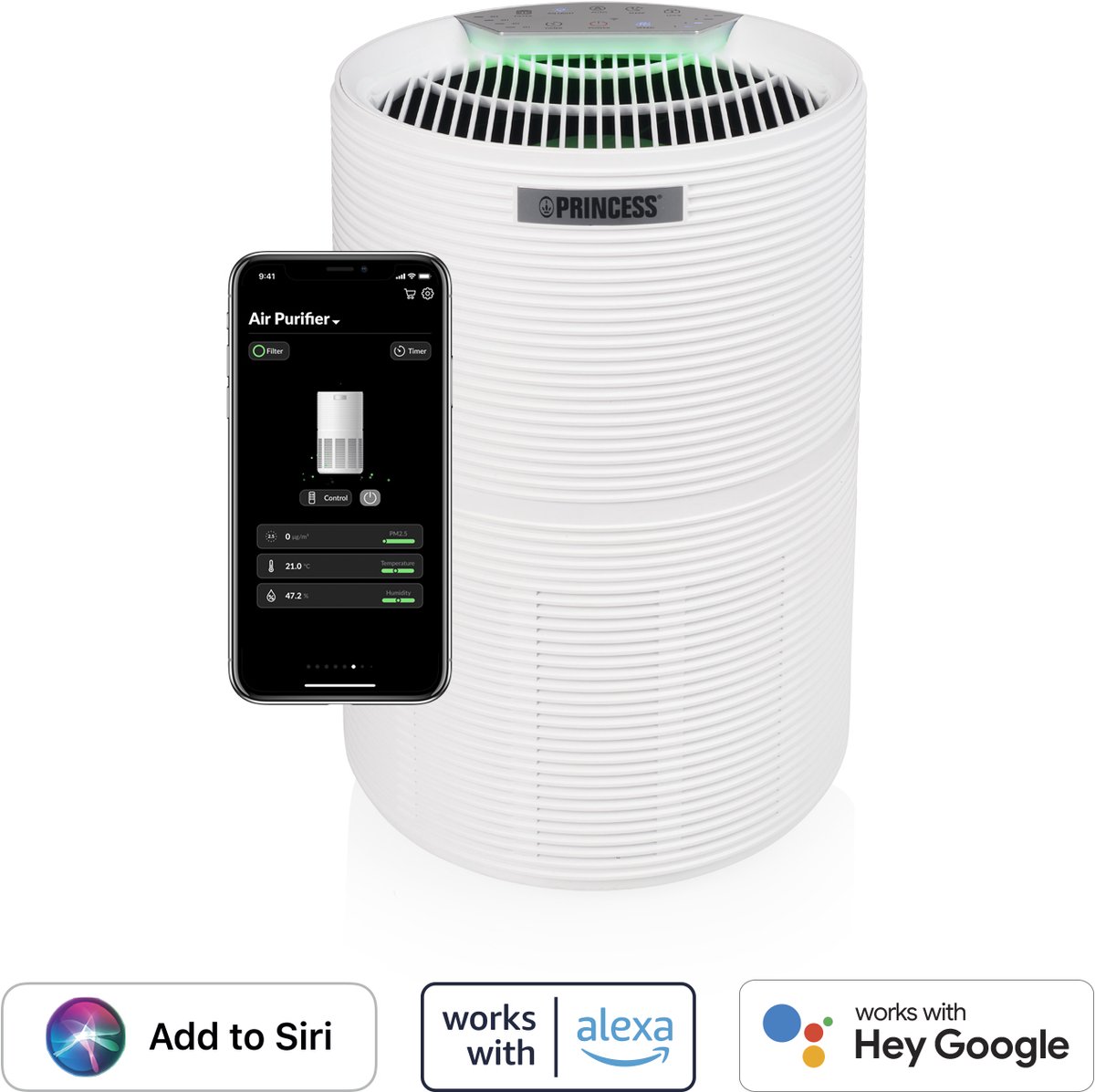 Princess 356280 Smart Luchtreiniger + Vervangingsfilter - WiFi App gestuurd - HEPA 13 - Complete Bundel voor Schone Lucht (8711658521589)