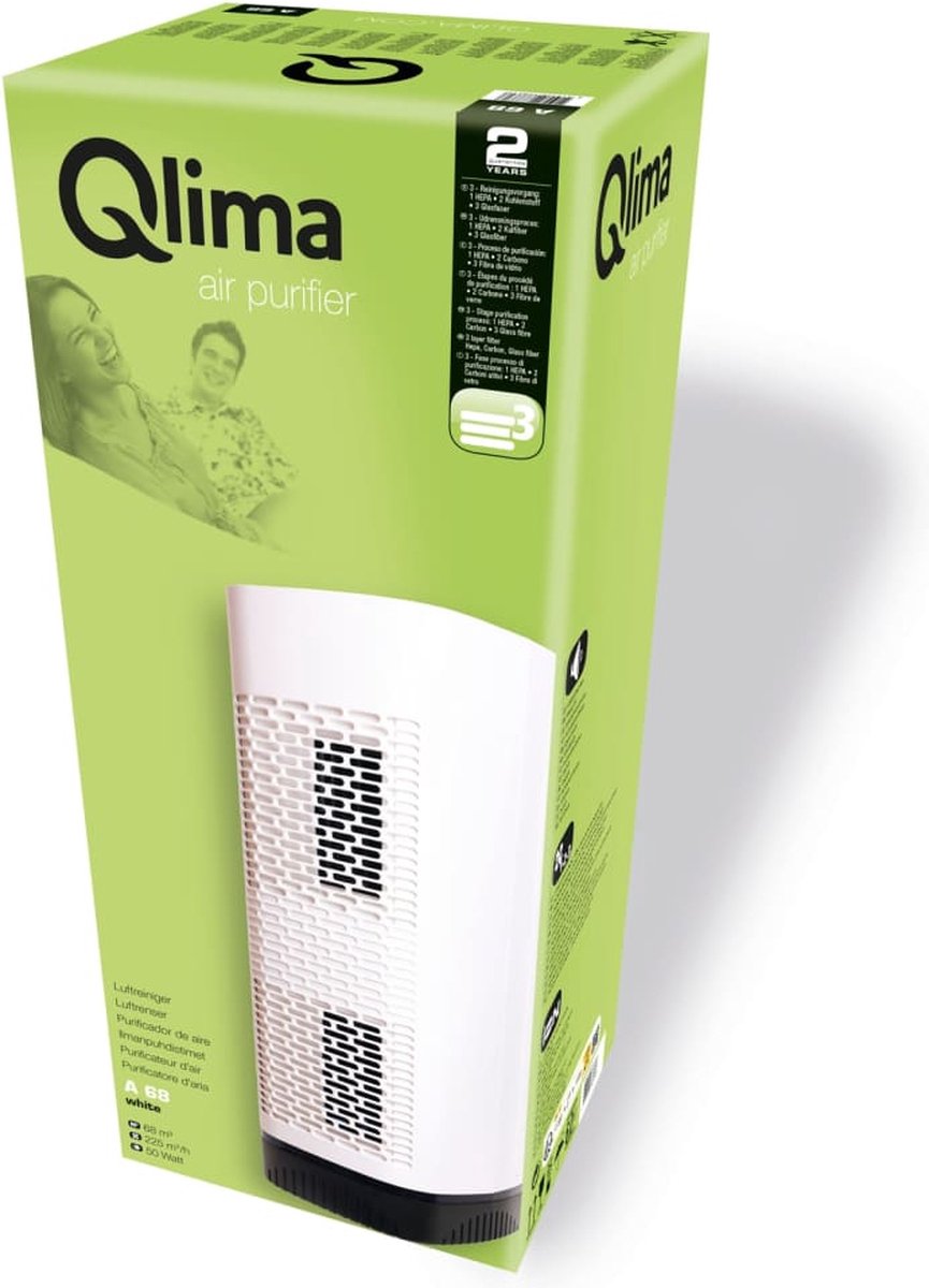 Qlima A 68 - Luchtreiniger - Ionisator - UV licht - HEPA filter - Luchtkwaliteit analyse (8713508778617)