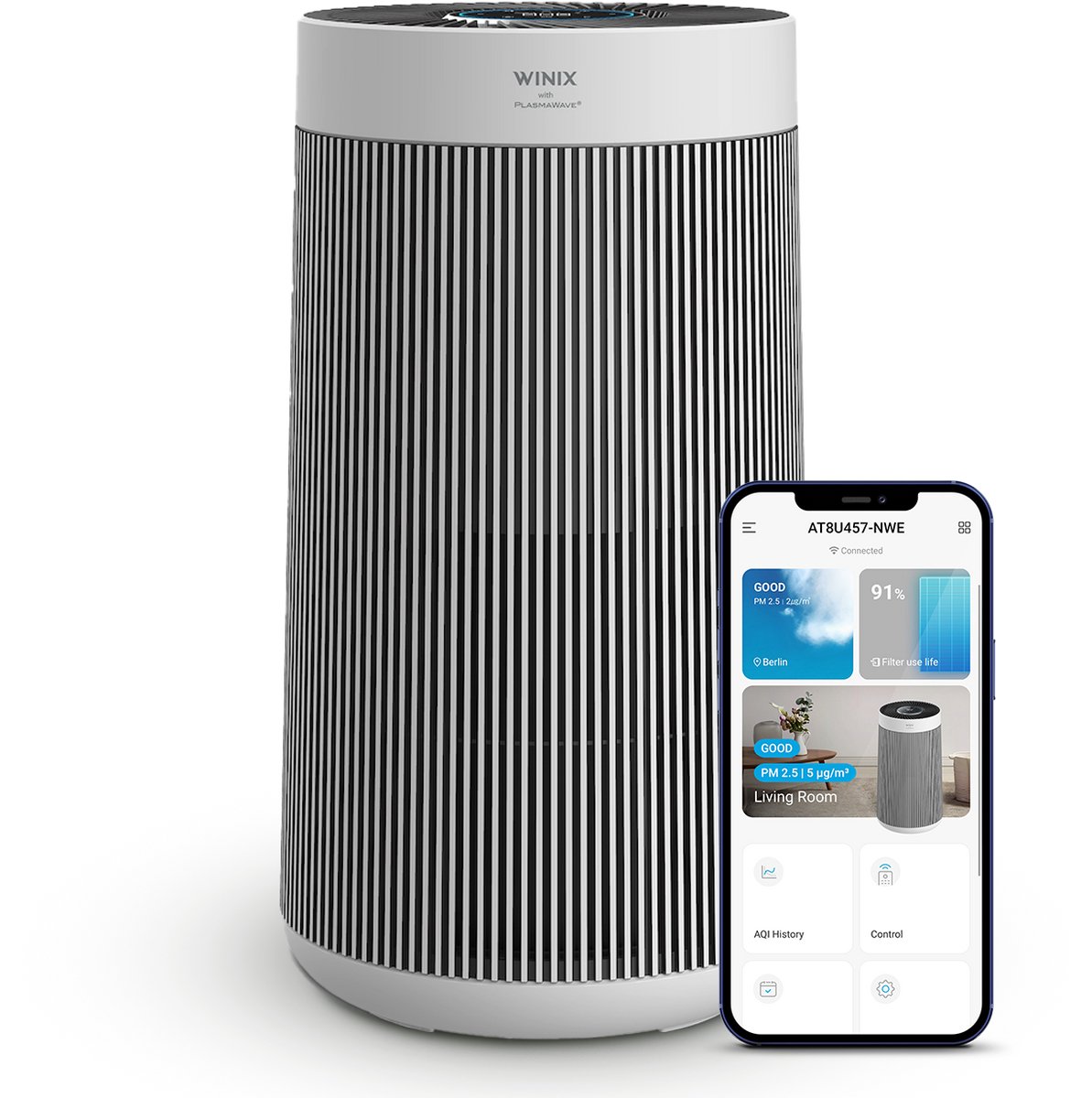 WINIX luchtreiniger T800 WIFI - Luchtreiniger met All-In-One HEPA filter en PlasmaWave Technologie - CADR 500m³ p/u en voor 120m² - Gecertificeerd op fijnstof, huisstofmijt, hooikoorts en allergie - Met WINIX Smart App bediening (8809490586054)