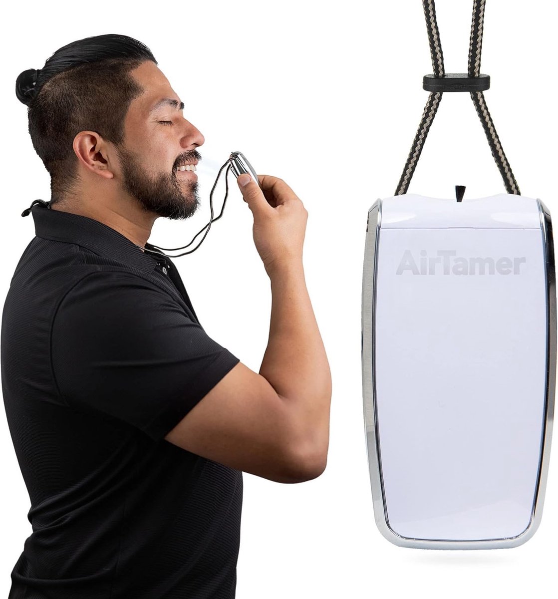 AirTamer, A320W, Oplaadbare batterij persoonlijke luchtreiniger, vervangbare ionenzenderborstel filter, zacht keykoord, met riem/zak haak, wit (0680583003195)