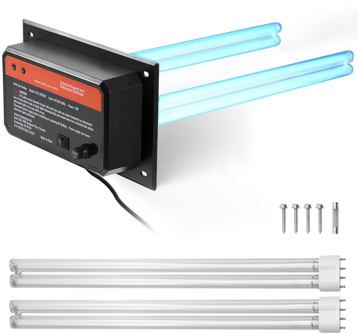 HVAC-Luchtreiniger, 72W 16-Inch UV-UVC-Licht In Kanaal voor Airconditioners met 2 Reservelampen, Krachtige Luchtreiniger voor Airconditioners, voor Het Hele Huis (8721334202466)