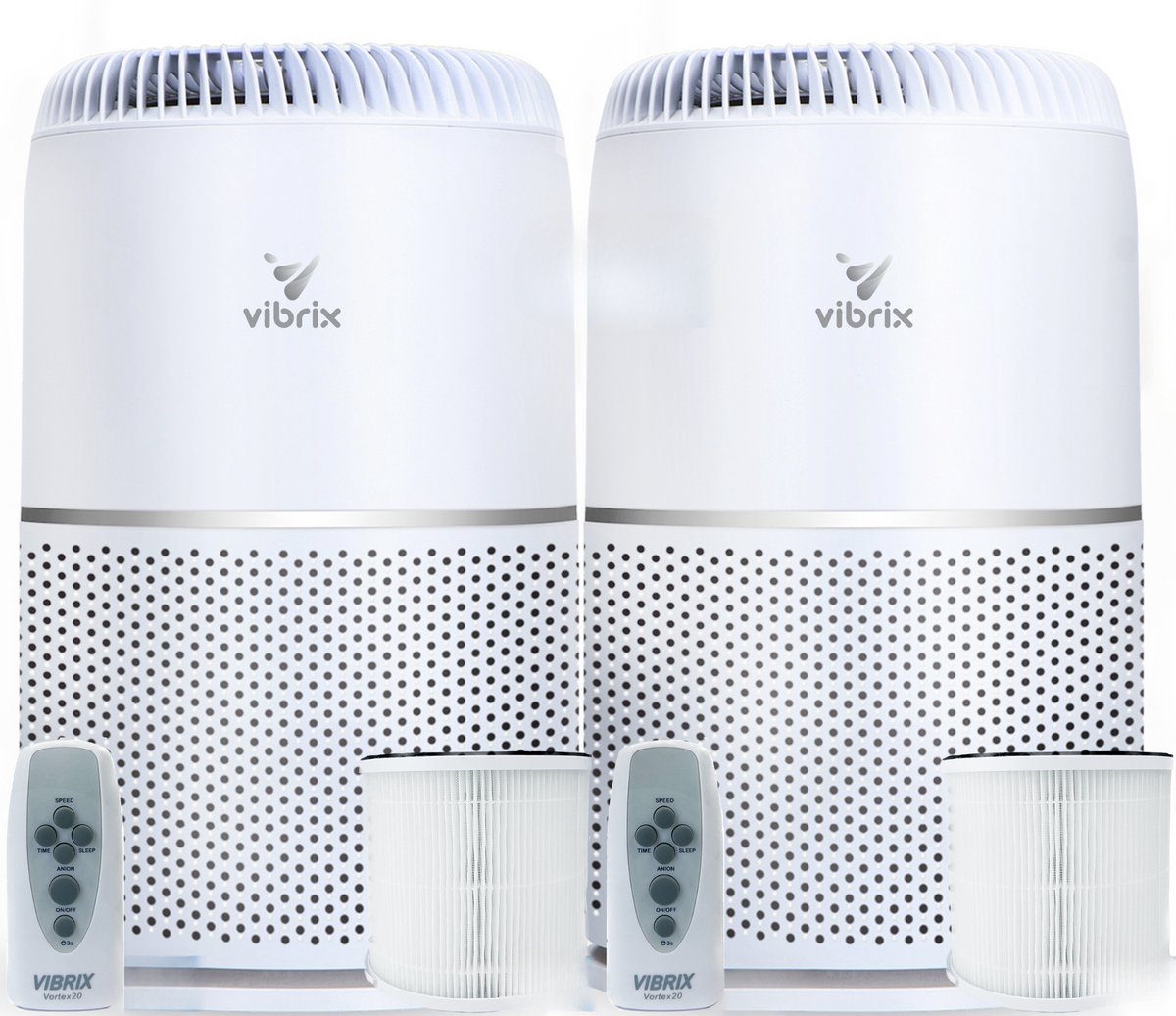 2 X Vibrix Vortex20 luchtreiniger + 2 afstandsbedieningen - 50 m² - Automatische stand + 6-in-1 HEPA filtersysteem - Luchtkwaliteitsindicator - Ionisator - Luchtfilter - Air purifier met HEPA-filter (8719327535493)