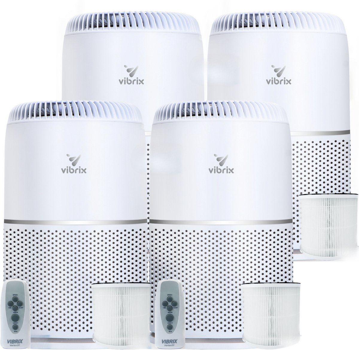 4 X Vibrix Vortex20 luchtreiniger + 4 afstandsbedieningen - 50 m² - Automatische stand + 6-in-1 HEPA filtersysteem - Luchtkwaliteitsindicator - Ionisator - Luchtfilter - Air purifier met HEPA-filter (8720892124500)