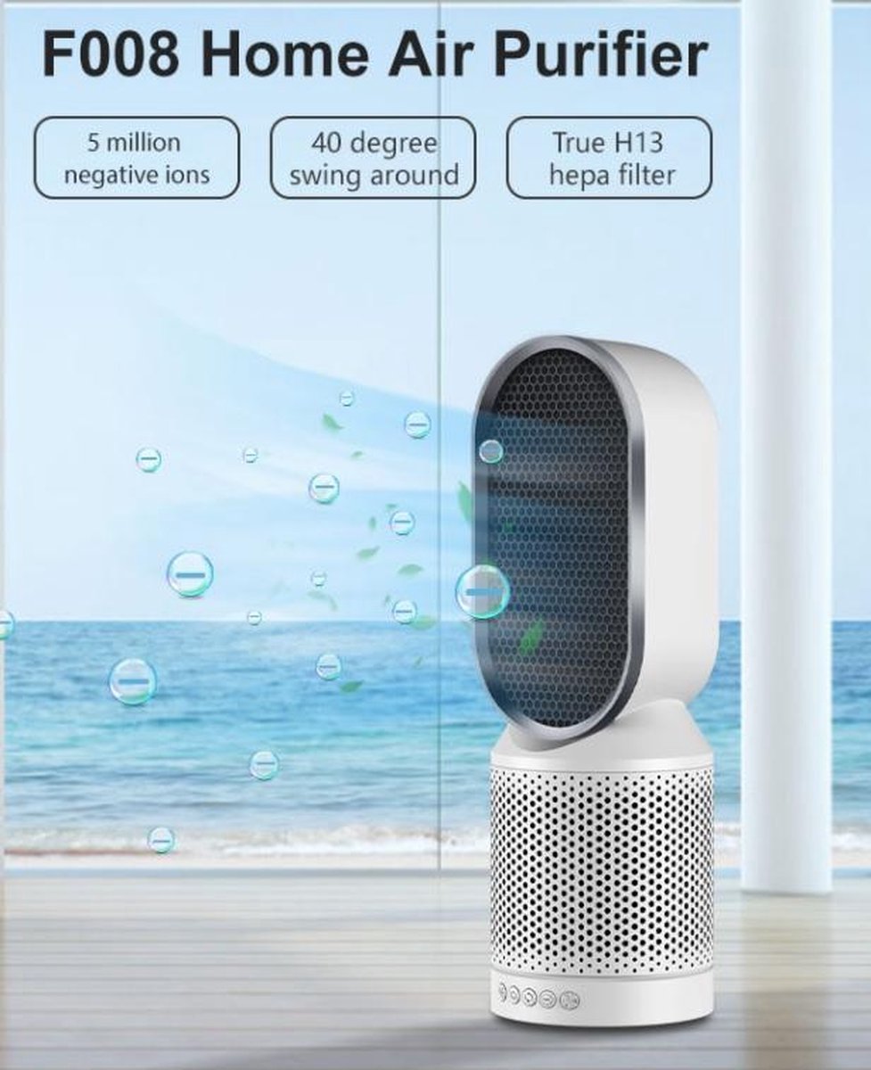 Luchtreiniger - carbon HEPA filter - ionisator - filtert fijnstof, pollen, huisstofmijt, bacteriën, geuren, rook, huidschilfers - 40° draaibare uitlaat - verplaatsbaar - stil (9505481699213)