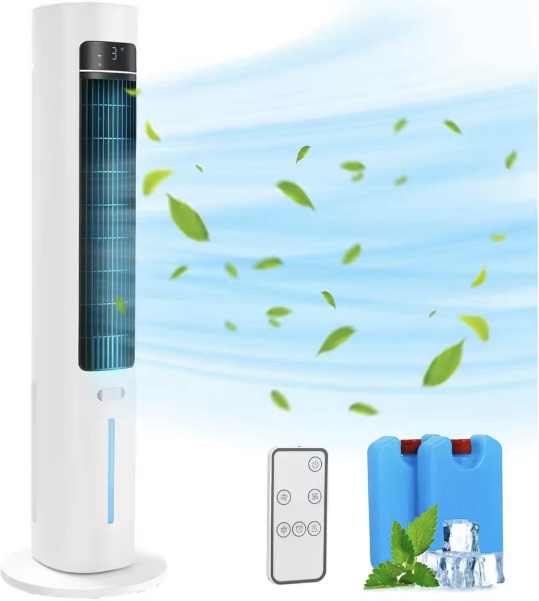 Varnox Torenventilator met waterkoeler - Ventilator - Luchtkoeler - Mobiele Airco - Airco zonder slang - Luchtbevochtiger - Luchtreiniger - 4 in 1 luchtkoeler - Air cooler - Ijs pakketten - Afstandbediening - LED display - Wit (8721352950677)