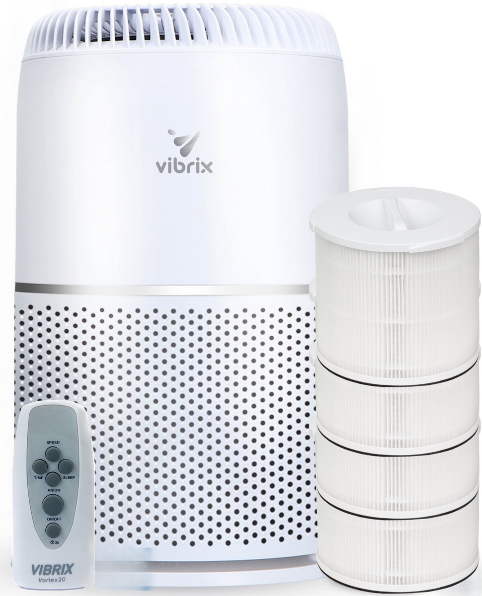 Vibrix Vortex20 luchtreiniger + 3 EXTRA filters + afstandsbediening - 50 m² - Automatische stand + 6-in-1 HEPA filtersysteem - Luchtkwaliteitsindicator - Ionisator - Luchtfilter - Air purifier met HEPA-filter (8719327535479)