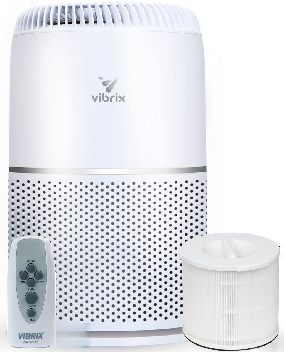 Vibrix Vortex20 luchtreiniger met afstandsbediening - 50 m² - Automatische stand + 6-in-1 filtersysteem - Luchtkwaliteitsindicator - Ionisator - Luchtfilter - Air purifier met HEPA-filter (8720892124524)
