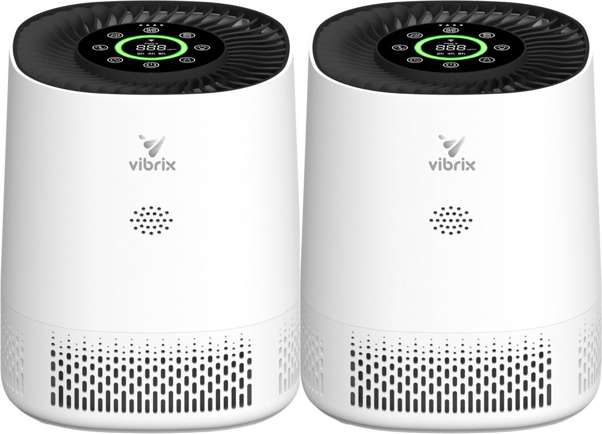 2x Vibrix PureFlow15 luchtreiniger met APP - 15 m² - Automatische stand + 6-in-1 filtersysteem - Luchtkwaliteitsindicator - Ionisator - Luchtfilter - Air purifier met HEPA-filter (8721082170635)