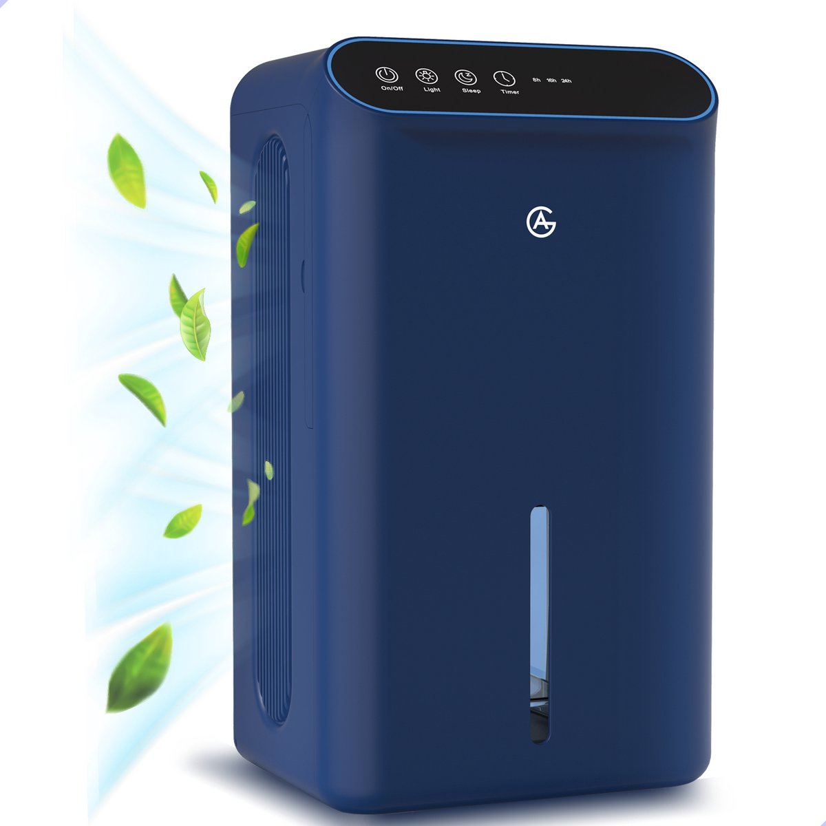 AG Luchtontvochtiger Navy- Luchtreiniger - Dehumidifier - Carbon Filter - Grote watertank 2.5L capaciteit, 750ml/D ontvochtiging, 10-35m2 bereik -energiezuinig, verlichting 7 kleuren - Voor huis, kamer, badkamer & kelder (8721008759906)
