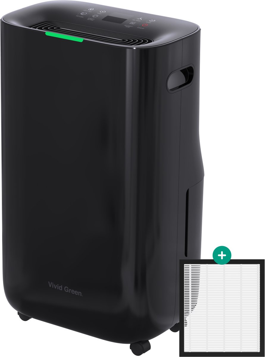 Luchtontvochtiger en Luchtreiniger - 16L - 2 HEPA filter - 240W- Zwart - Vivid Green (8720989001561)