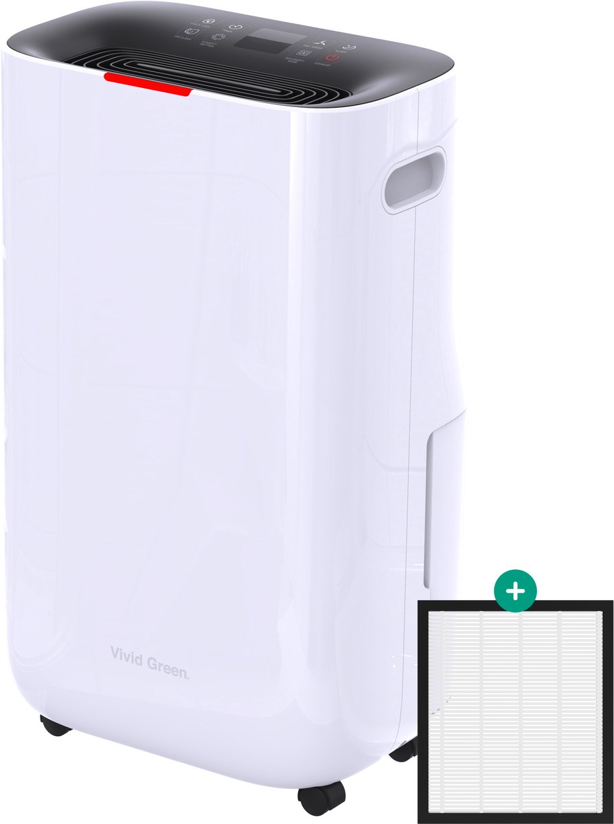Luchtontvochtiger en Luchtreiniger - 25L- 2 HEPA filter - 480W - Wit- Vivid Green (8720989001608)
