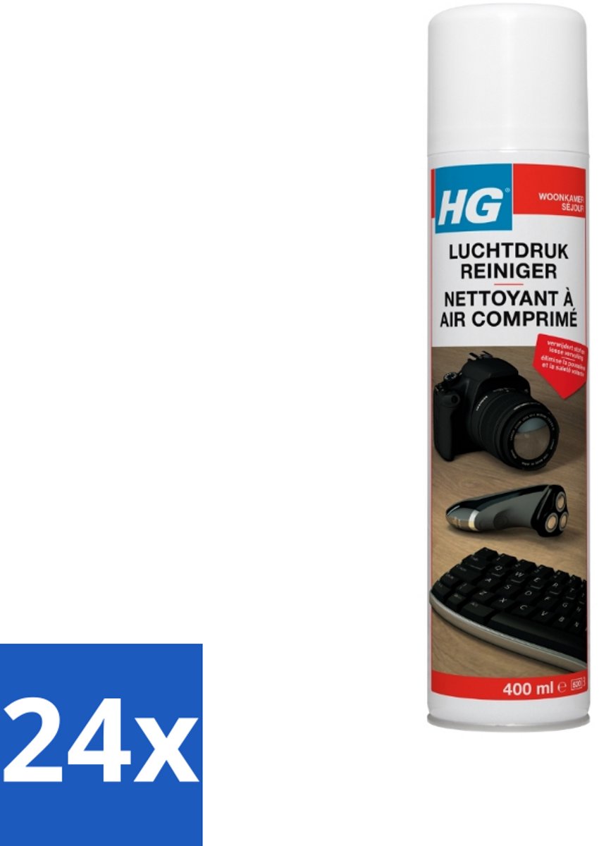 24 x HG Luchtdrukreiniger Voor Alle Kiertjes & Gaatjes 400 ml - Stofzuiger - Luchtreiniger - Schoonmaak - Elektronica Schoonmaken - Toetsenbord Schoonmaken (8721418311459)