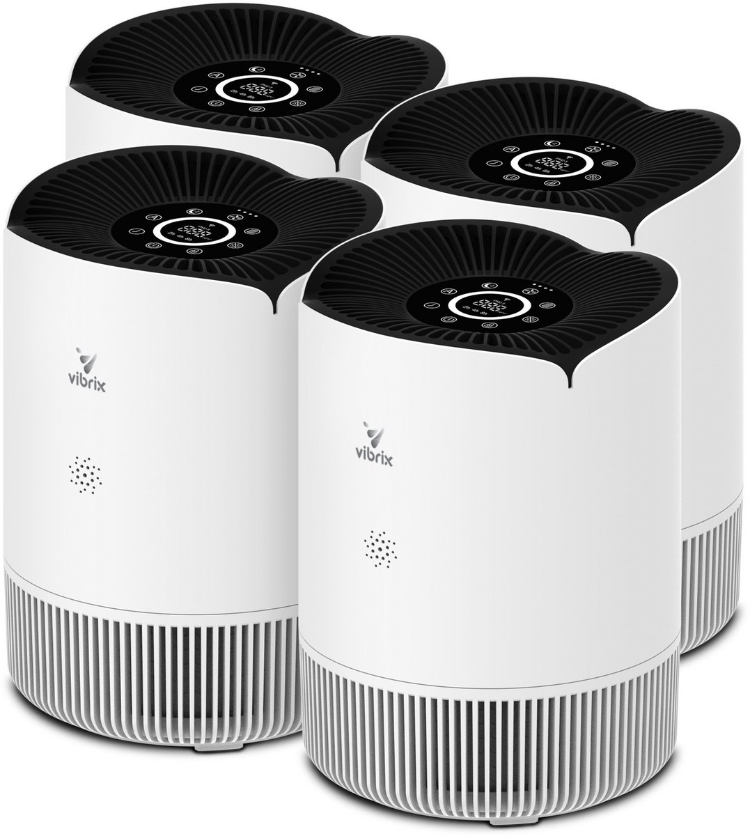4 X Vibrix PureFlow30 Luchtreiniger - 180m3/u - Air Purifier met Ionisator - Hepa Filter + Koolstof Filter - Luchtfilter tegen stof, hooikoorts, allergie en huisstofmijt - Slaapstand en luchtkwaliteit indicator (8721082170086)