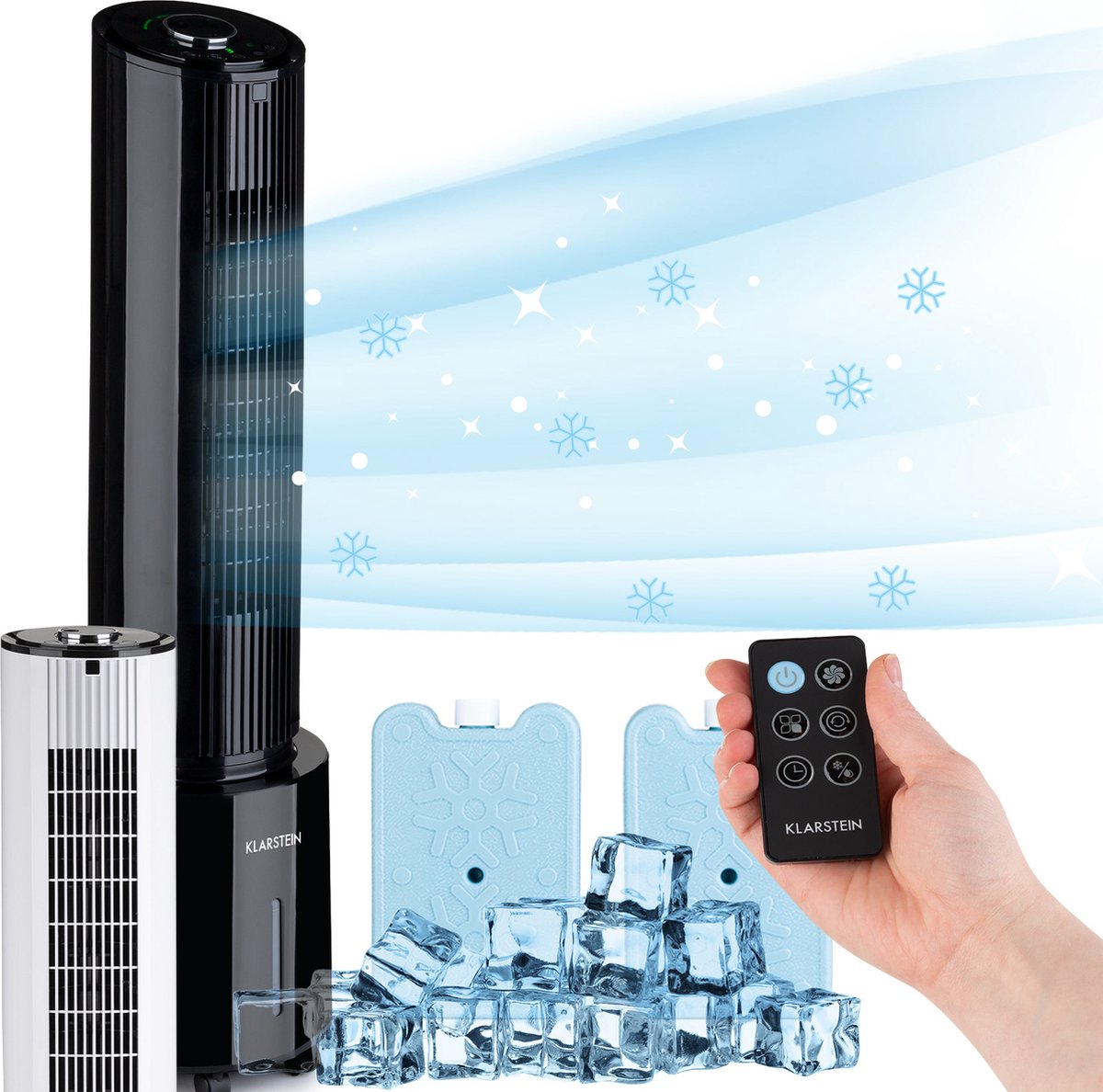 Klarstein Luchtkoeler met Waterkoeling, 4-in-1 Verdampingskoeler, Luchtreiniger, Luchtbevochtiger & Ventilator, Mobiele Airconditioner Luchtkoeler met 4L Tank, Stille 45W Luchtkoeler, 400m³/h Luchtstroom (4060656449222)