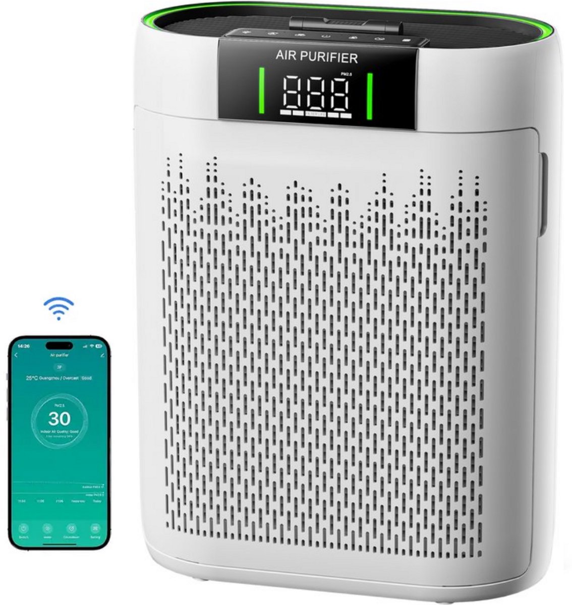 PolkaHome® Luchtreiniger - Air Purifier - HEPA Luchtreiniger met WiFi, Luchtkwaliteitsmonitor & Slaapmodus - Luchtreinigers voor Grote Ruimtes, Huisdieren, Rook, Stof & Pollen (8721242574075)