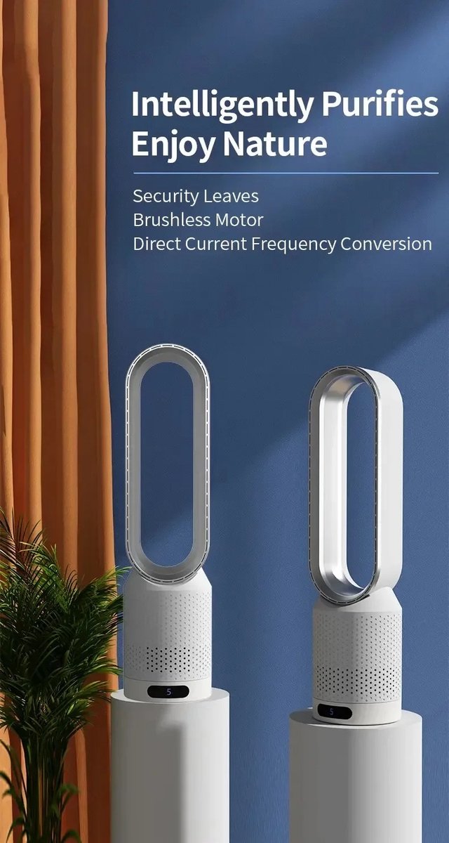 UnityMarketplace® - Luchtzuiveraar - Luchtreiniger - Ultra-Stil - Met Afstandbediening - Ventilator Zonder Blad - Met 8 Windsnelheidsinstellingen - Zilver (9504167173290)