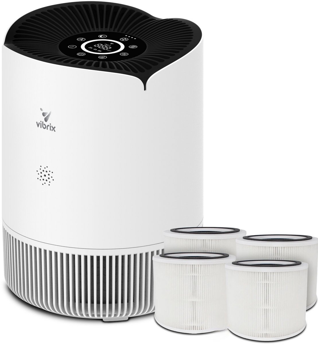 Vibrix PureFlow30 Luchtreiniger - 180m3/u - Air Purifier met Ionisator - 4X Hepa Filter + Koolstof Filter - Luchtfilter tegen stof, hooikoorts, allergie en huisstofmijt - Slaapstand en luchtkwaliteit indicator (8721082170079)