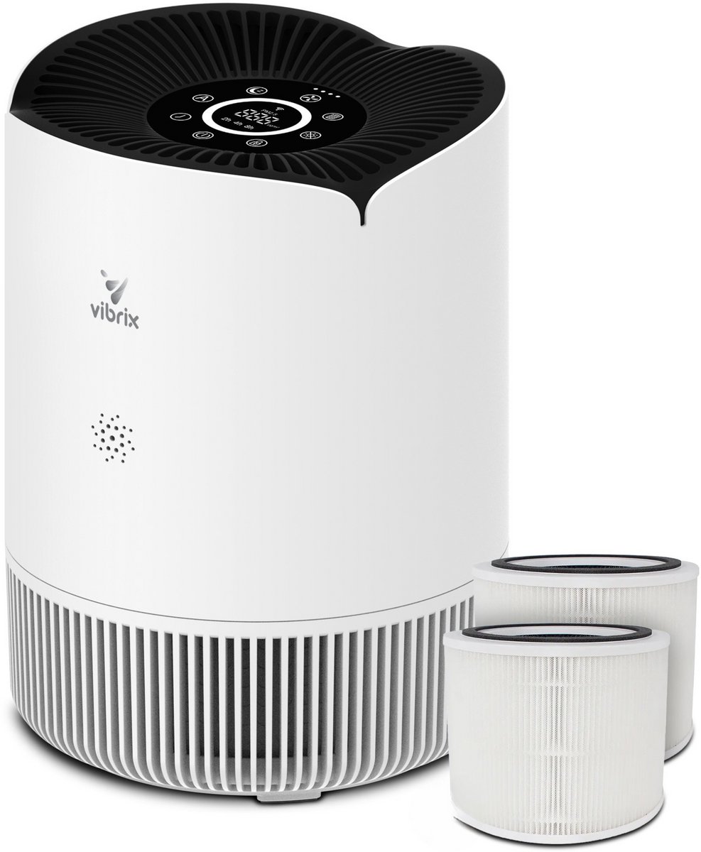 Vibrix PureFlow30 Luchtreiniger - 180m3/u - Air Purifier met Ionisator - Hepa Filter + Koolstof Filter - Luchtfilter tegen stof, hooikoorts, allergie en huisstofmijt - Slaapstand en luchtkwaliteit indicator (8721082170055)