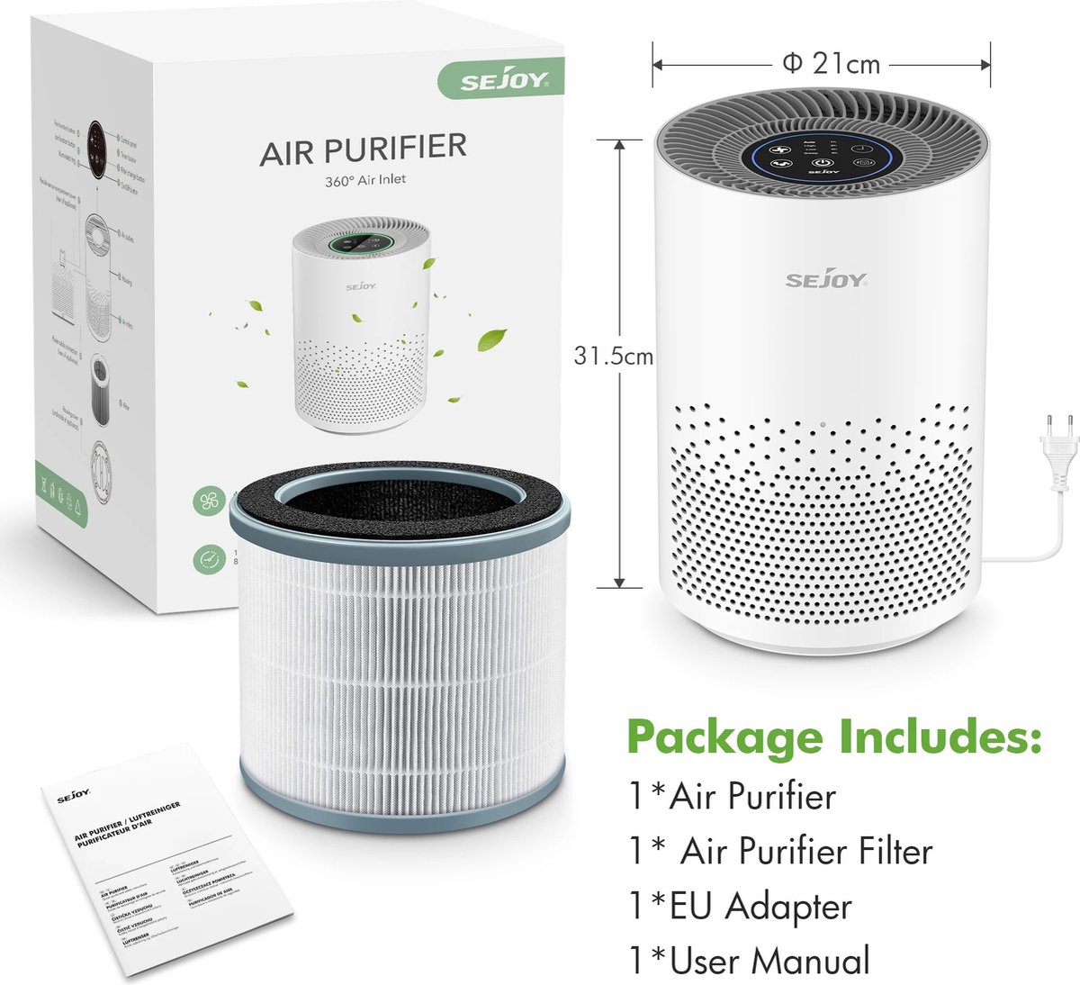 Wildor® Luchtreiniger - Air Purifier - luchtververser - Luchtkwaliteit indicator voor in elke kamer - 3 laags filter - Werkt tegen huisstofmijt, hooikoorts, allergie, stof, - CADR: 135m3/h. - 25 tot 50 DB - 4 standen (slaap, laag, hoog en auto) (6150623712713)