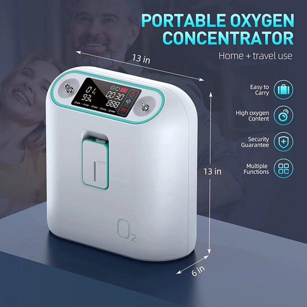 Ziqing - ZY-01 - Zuurstofconcentrator - Zuurstof Generator - Oxygen Concentrator - Zuurstofpomp - Luchtreiniger - Pollen - Zuurstof - Draagbaar - 93%+/-3% - 1L-8Lper min - Wit (8785307059655)