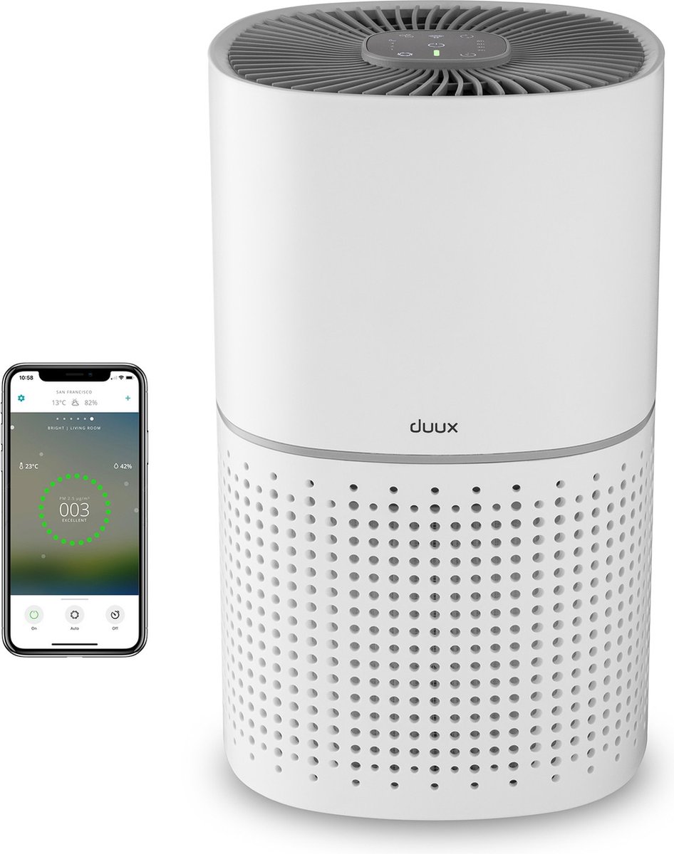 Duux Bright Smart Luchtreiniger - Luchtreiniger met HEPA filter en Ionisator - Air purifier met luchtkwaliteitssensor en indicator (8716164994018)