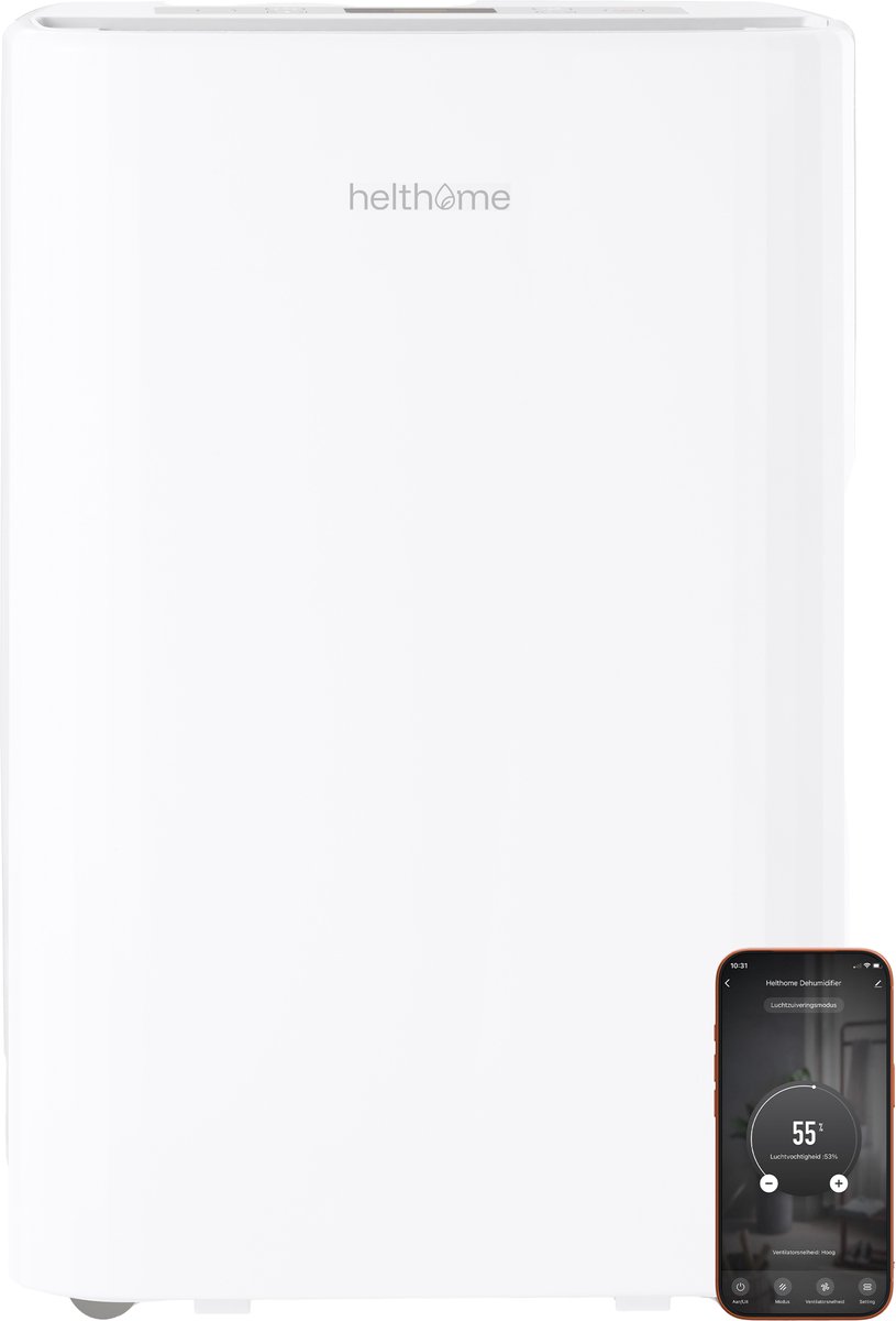 Helthome 25 Liter - Krachtige luchtontvochtiger en luchtreiniger - Wi-Fi - Voor Kelder, Wasruimte,Verwarmde garage, Woonkamer, Automodus. (6154140317376)