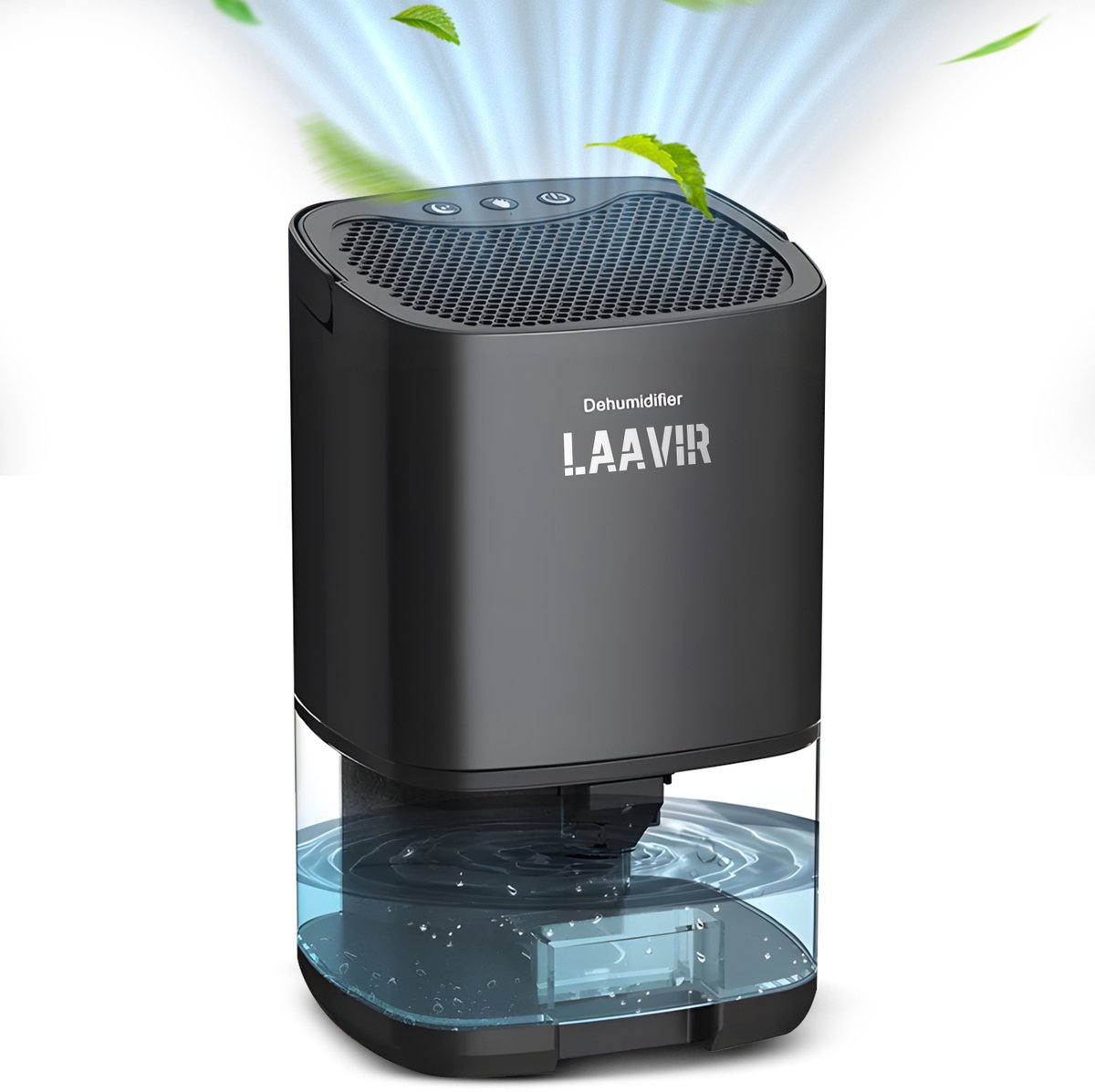 Laavir® Luchtontvochtiger - 2-in-1 Ontvochtiger & Luchtreiniger - Fluisterstil - 350 ml/dag - 1000 ml Waterreservoir - LED Verlichting - Voor Slaapkamer, Badkamer, Kelder - Zwart (8721154100584)