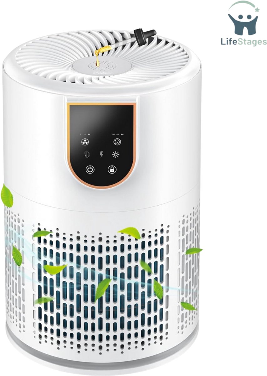 LifeStages - Air Purifier - Home Luchtreinigers Met Geursponsjes - 5-Traps H13 Hepa Filter - Tot 798m² - Luchtreiniger Met Timer - Verwijdert Pollen Allergieën - Stof - Rook - Geur (8721197561786)