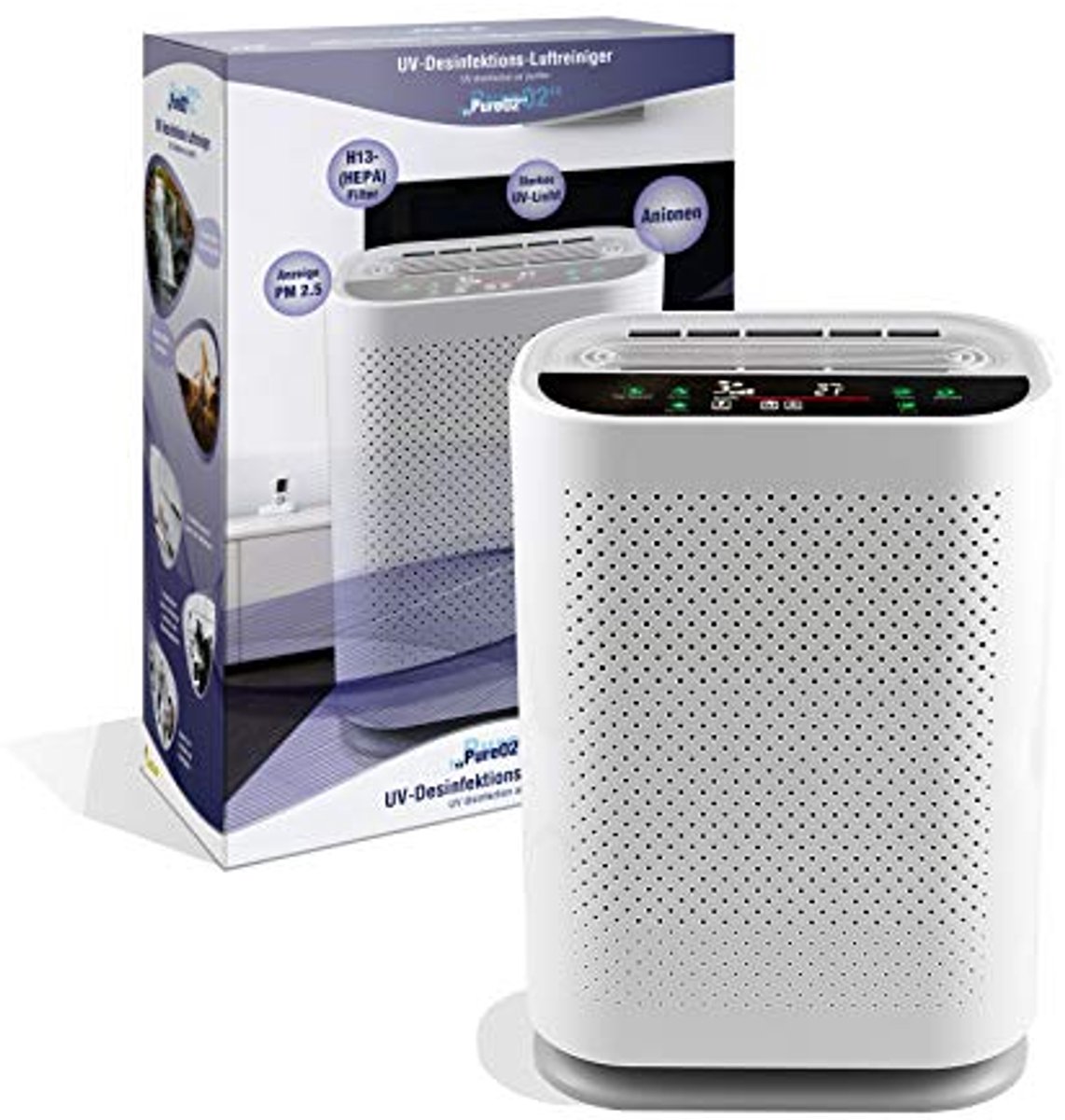 Luchtreiniger met UVC-lamp en dubbele luchtstroomtechnologie voor allergiebestrijding en geurverwijdering in middelgrote ruimtes tot 80 m² (6154033779786)