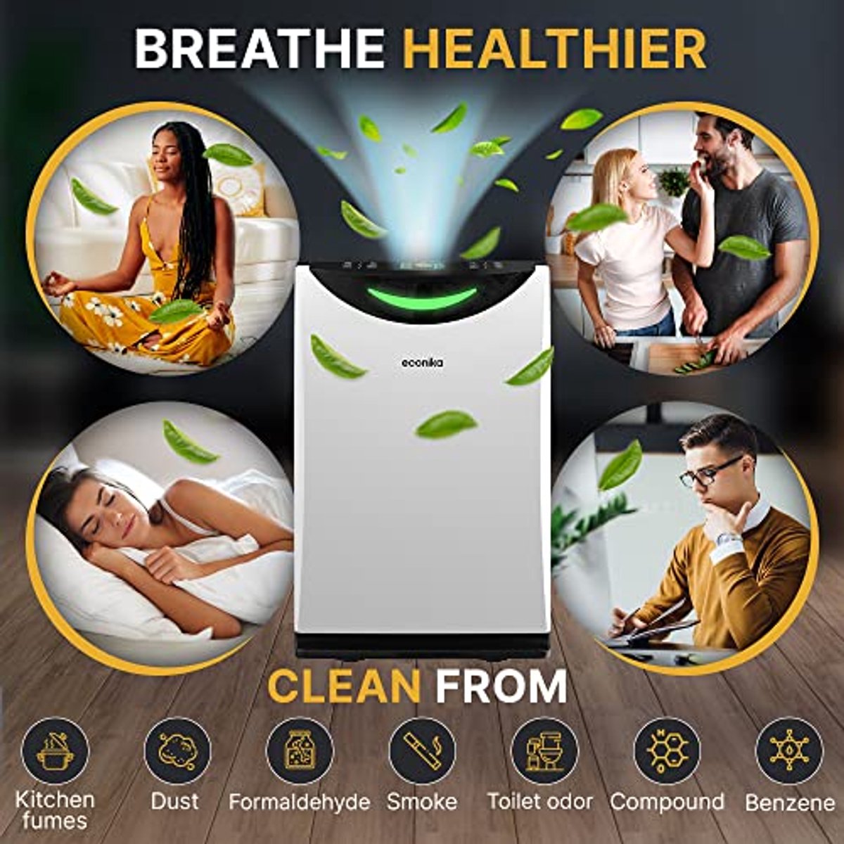 Luchtreiniger voor grote ruimtes - 4-in-1 luchtbevochtiger en luchtreiniger - H13 HEPA luchtreiniger voor allergieën - ionisator en UV-lamp tot 700 vierkante voet (6154016875887)