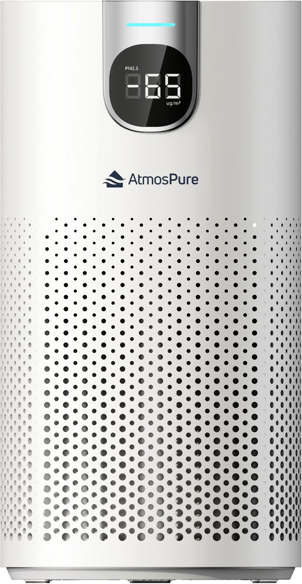 AtmosPure Luchtreiniger - Air Purifier met vervangbaar HEPA 13 + Koolstof filter - CADR 260 m³/h - Wit - Voor 55 m² - Werkt tegen huisstofmijt, hooikoorts, allergie, -3 standen + stille slaapstand - Luchtkwaliteit Sensor (8721398506012)