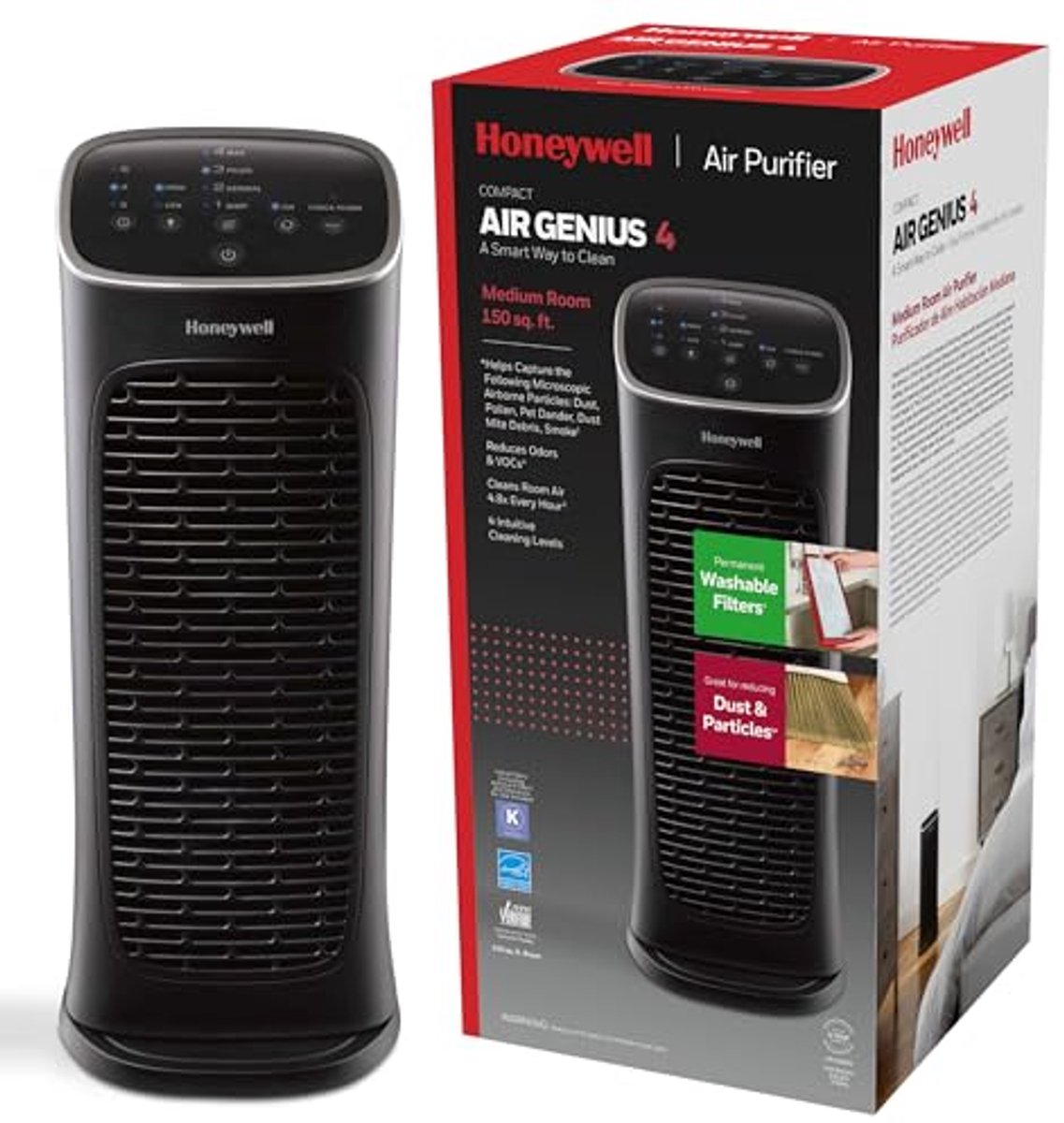 Compacte luchtreiniger met geurreductie en vier reinigingsniveaus (6154023456406)