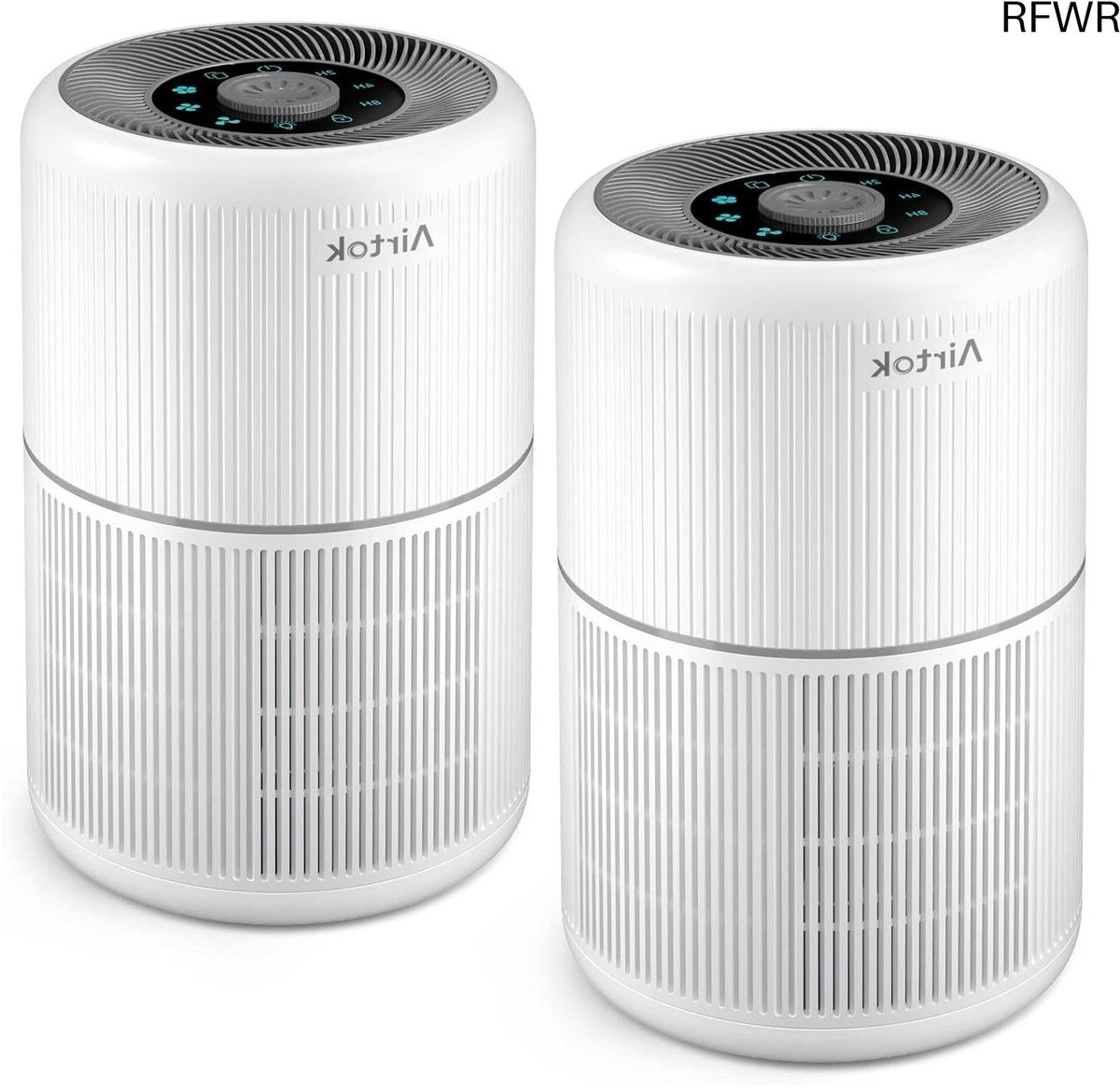 RFWR® 2 Stuks Luchtreiniger voor Allergieën met Aromatherapie, HEPA Filter, Nachtlampje en Energiebesparing (8721316232641)