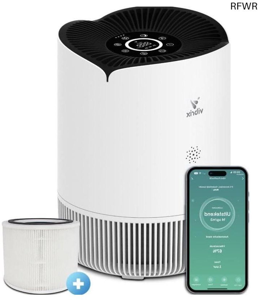 RFWR® 5-in-1 Luchtreiniger voor Slaapkamer - HEPA Filter & Ionisator - Verwijdert 99,95% van Stof, Pollen & Allergenen - Geschikt voor Ruimtes tot 30 m² - PureFlow (8721316232627)