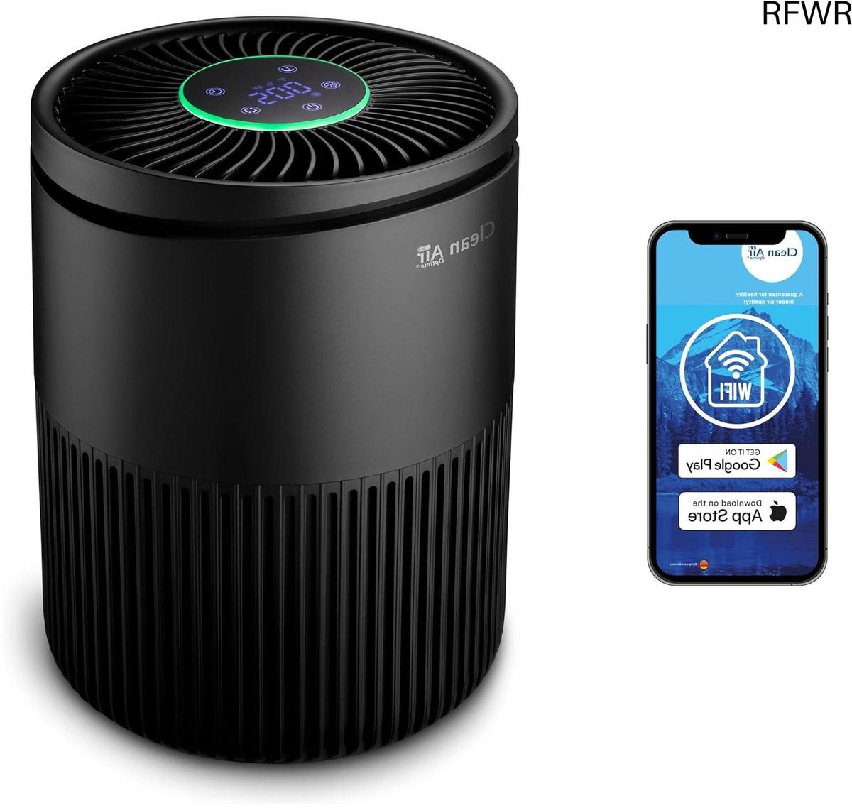 RFWR® Compacte luchtreiniger met HEPA-filter, UV-C lamp en ionisator - Slimme bediening via app (8721316232580)