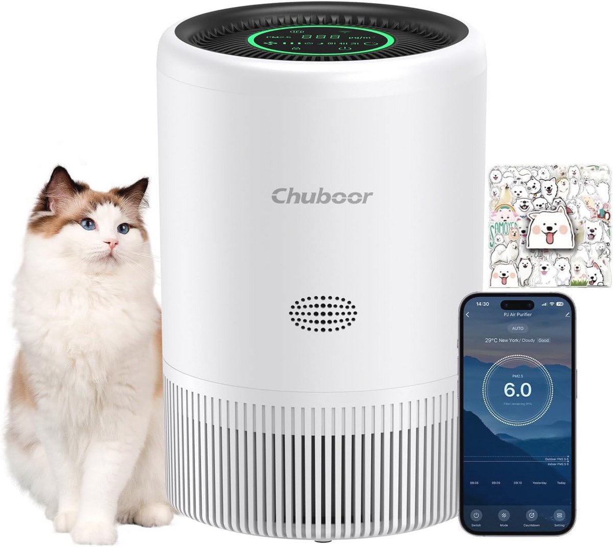Efficiënte luchtreiniger voor allergieën met HEPA-filter en luchtkwaliteitsweergave (9101049354497)