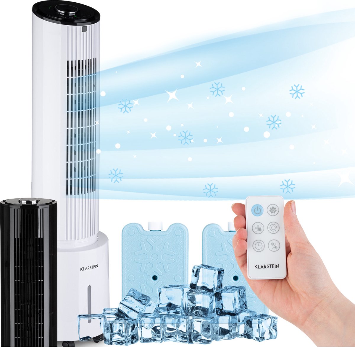 Klarstein Luchtkoeler met Waterkoeling, 4-in-1 Verdampingskoeler, Luchtreiniger, Luchtbevochtiger & Ventilator, Mobiele Airconditioner Luchtkoeler met 4L Tank, Stille 45W Luchtkoeler, 400m³/h Luchtstroom (4060656449215)