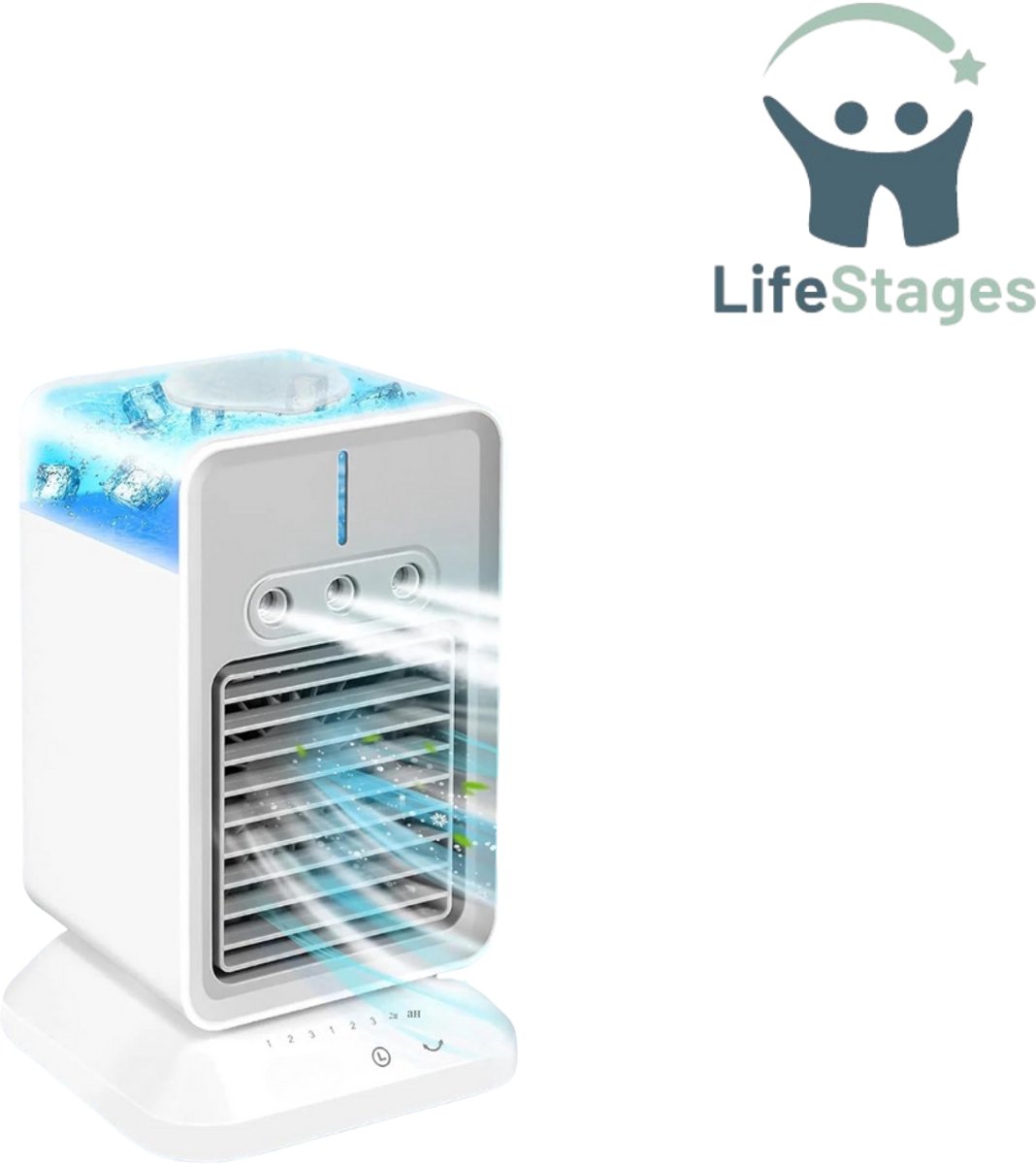 LifeStages - Aircooler - 4-in-1 Luchtkoeler - Nano Spray - 180° Oscillatie - Luchtreiniger - Draagbare Ventilator (8721197562820)
