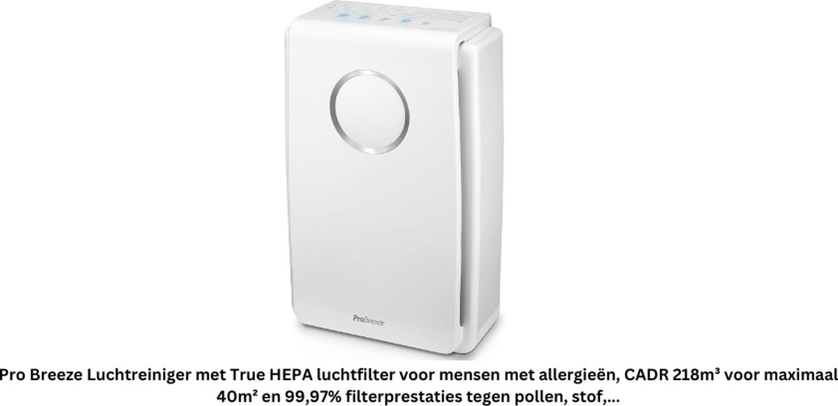 Luchtreiniger met True HEPA luchtfilter voor mensen met allergieën, CADR 218m³ voor maximaal 40m² en 99,97% filterprestaties tegen pollen, stof, rook - Voor een betere luchtkwaliteit (8721098680609)