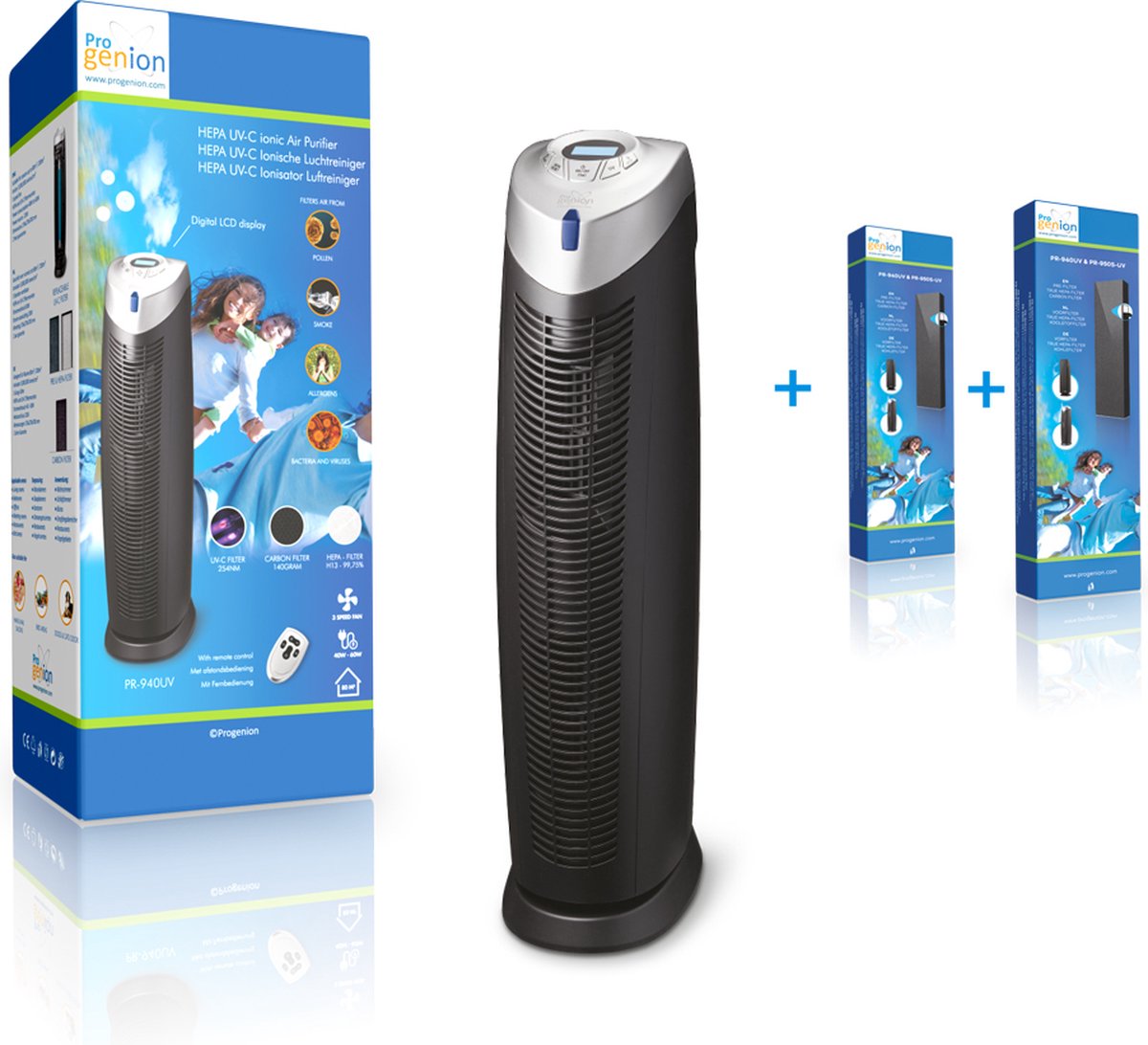 Progenion PR-940UV - Ventilatie Luchtreiniger met UV-C Technologie - HEPA H13 Filter - Actief Koolstoffilter - Ionisator - 7 Reinigingstechnieken - Stille Werking - 5 Snelheden - Modern Design (8721008480077)