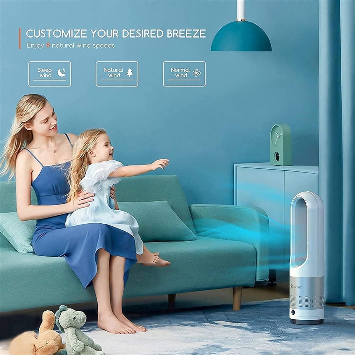 Torenventilator met afstandsbediening en luchtreiniger - 10 snelheden en 8-uurs timer (9101039987551)