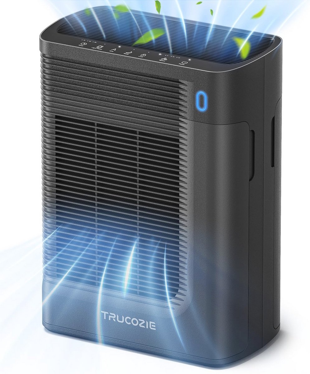 Trucozie Luchtreiniger voor thuis, grote kamer, slaapkamer tot 1937 vierkante meter in 1 uur met dubbelzijdige luchtinlaat, luchtkwaliteit en lichtsensoren, HEPA-slaapmodus (9101042316454)