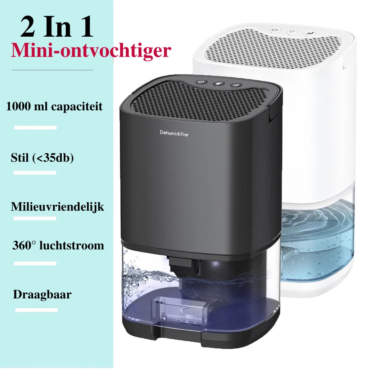 Vochtvreter Elektrisch - Deshumidificateur - Luchtontvochtiger - Dehumidifier - Ontvochtiger - Luchtreiniger Kelder - Voor in Huis - Slaapkamer & Badkamer - Wit (8721184115596)