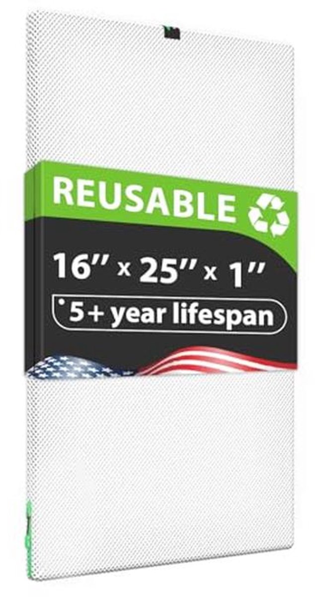 Wasbaar en herbruikbaar luchtfilter 16 x 25 x 1 voor AC HVAC-oven - MERV 8 luchtreiniger (9101006609691)