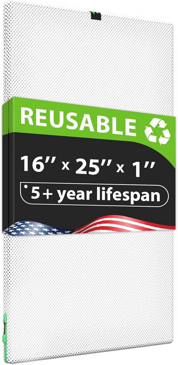 Wasbaar en herbruikbaar luchtfilter 16 x 25 x 1 voor AC HVAC-oven - MERV 8 luchtreiniger (9101040890994)