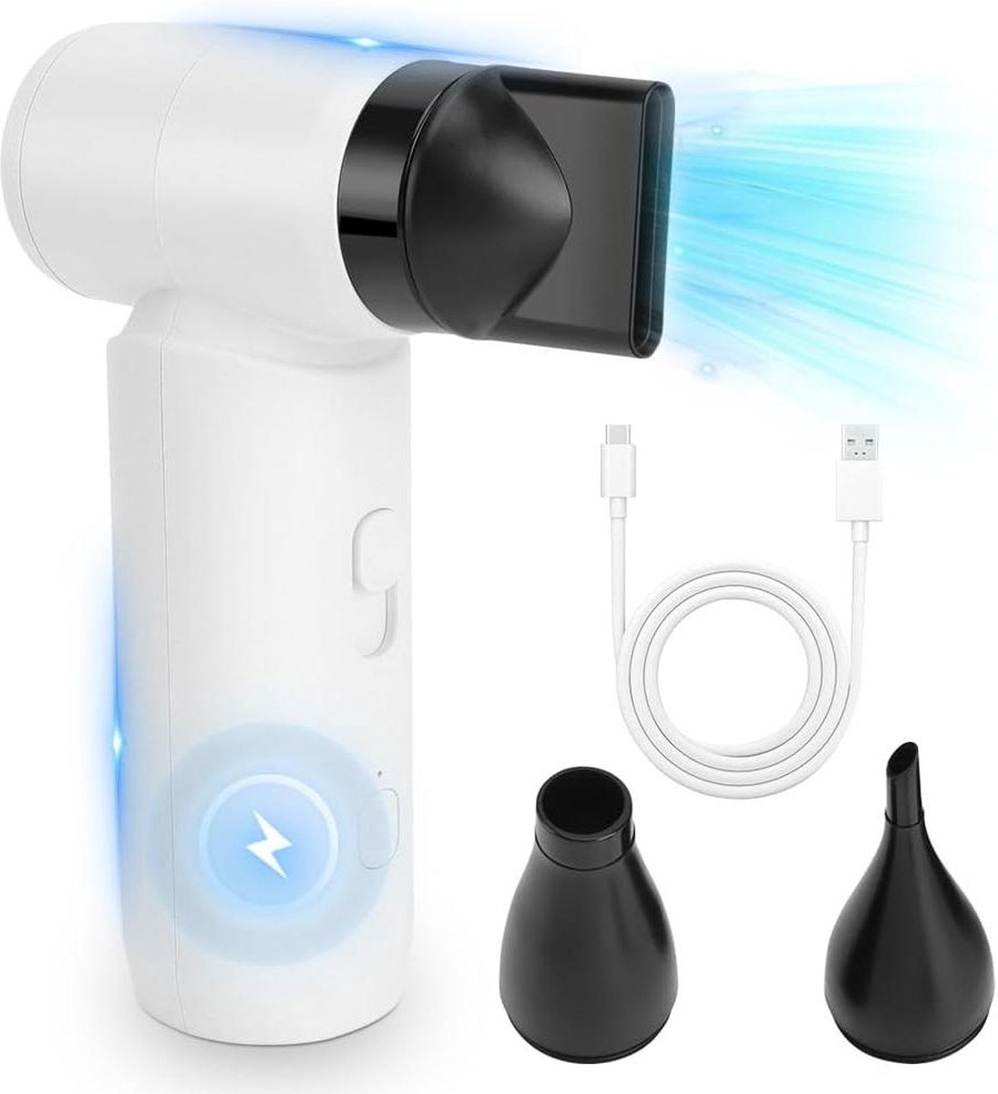 80.000 Tpm Draagbare Luchtblazer - Persluchtstofdoek - 3 Mondstukken - Elektrische Draadloze Luchtreiniger - Handheld Turboventilator - Type C Opladen - Toetsenbord Auto (8785306311112)