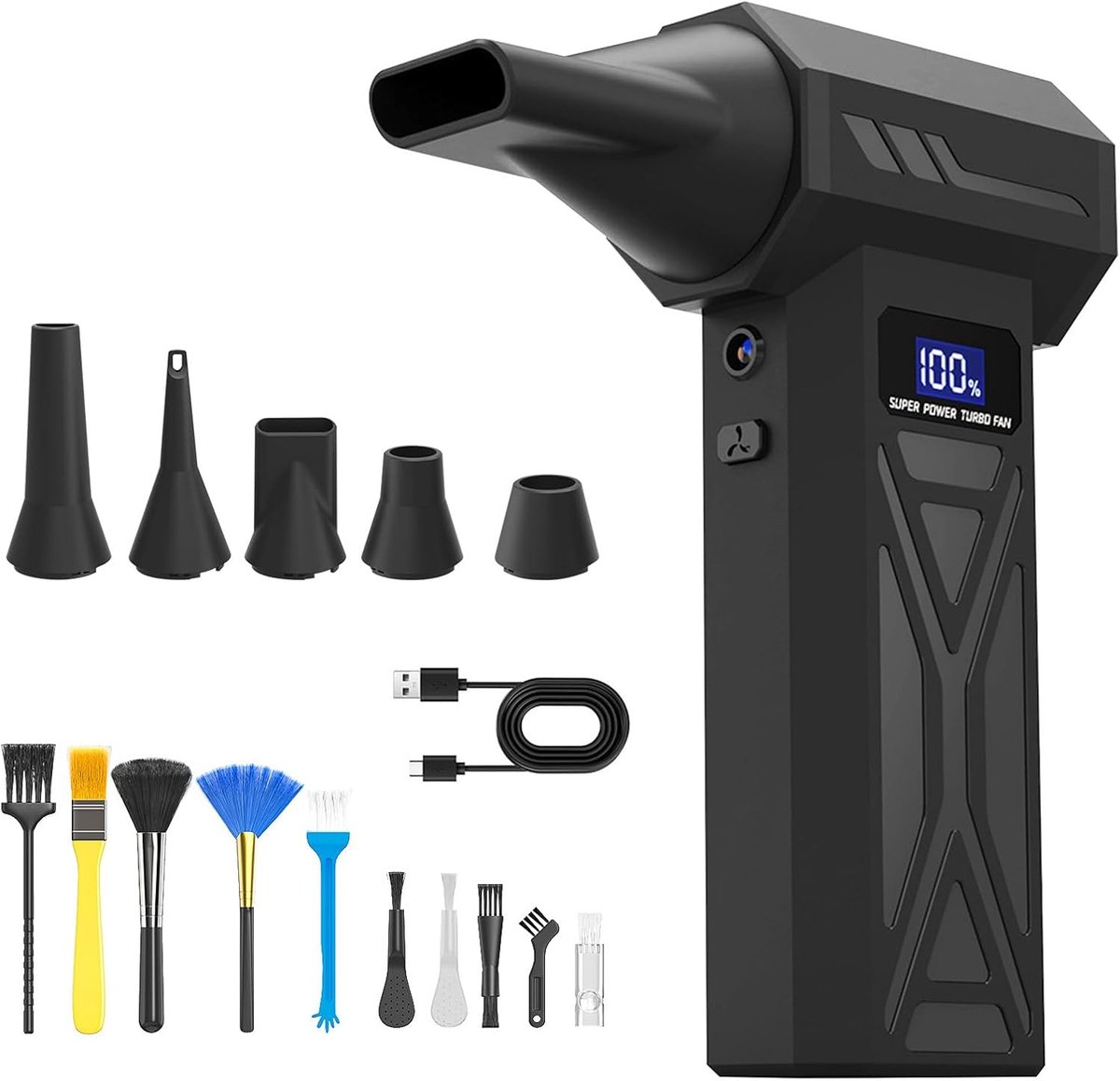 Airduster Elektrische stofventilator, 4 snelheden, 110.000 omw/min, draadloos, gecomprimeerde luchtreiniging, met ledlicht, batterij met 6000 mAh, voor computer, toetsenbord, huis, outdoor en auto (6153724065054)